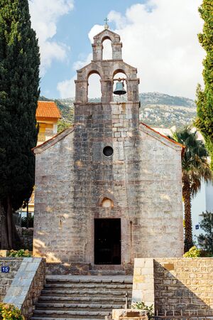 PETROVAC, MONTENEGRO - SEPTEMBER 08, 2019: Facade of church of the Prophet Elijahのeditorial素材