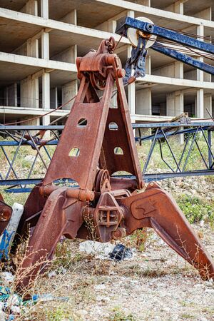 Petrovac, montenegro - september 08, 2019: Old rusty gears or mechanical parts, crane mechanism closeupのeditorial素材