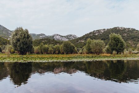 Nature views of Lake Skadar in Montenegro. Green mountains panoramaの写真素材