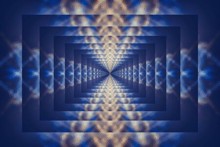 Blue abstract tunnel background with glass texture, design pattern template with copyspaceの写真素材