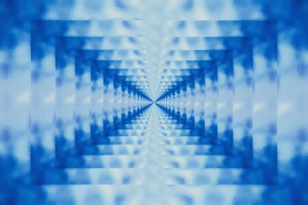 Blue abstract tunnel background with glass texture, design pattern template with copyspace