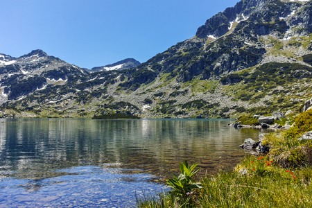 Dzhano peak and Popovo lake, Pirin Mountain, Bulgariaの写真素材