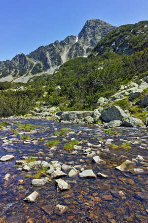 River and Sivrya peak, Pirin Mountain, Bulgariaの写真素材