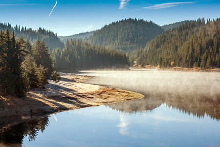 Autumn view of Golyam Beglik Reservoir, Rhodopes Mountain, Bulgariaの写真素材