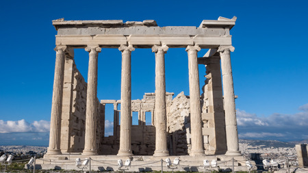 The Erechtheion an ancient Greek temple on the north side of the Acropolis of Athens, Attica, Greece