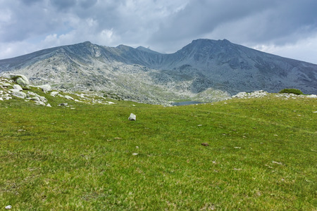 Amazing Panorama around spanopolsko Lake, Pirin Mountain, Bulgariaの写真素材