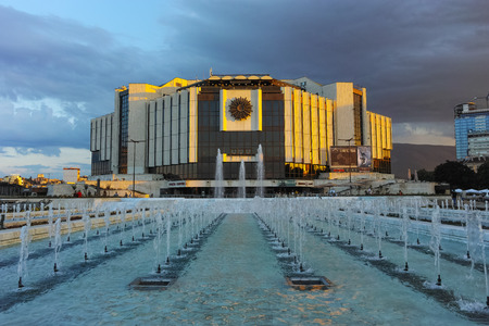 SOFIA, BULGARIA - JULY 3, 2016: Sunset view of National Palace of Culture in Sofia, Bulgariaのeditorial素材
