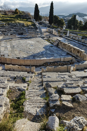 Remains of the Theatre of Dionysus in Acropolis of Athens, Attica, Greeceのeditorial素材