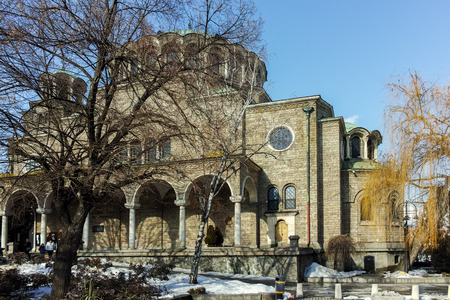 SOFIA, BULGARIA - FEBRUARY 5, 2017:  Winter view of Cathedral Church St. Nedelya in  Sofia, Bulgariaのeditorial素材