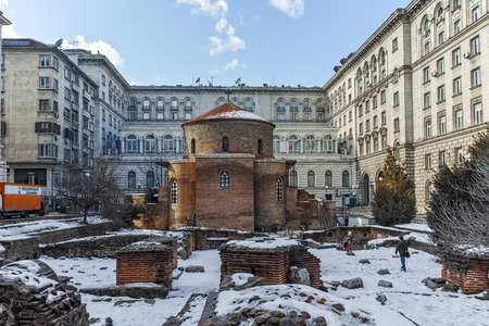 SOFIA, BULGARIA - FEBRUARY 5, 2017:  Winter view of Church St. George Rotunda in Sofia, Bulgariaのeditorial素材