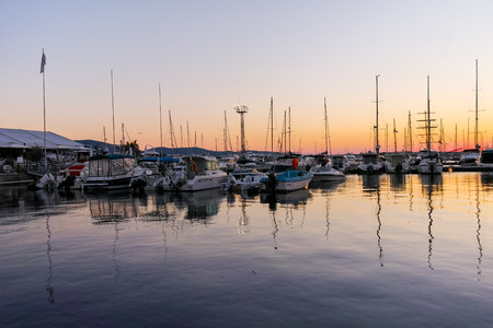 SOZOPOL, BULGARIA - JULY 11, 2016: Sunset view of Port of Sozopol town, Burgas Region, Bulgariaのeditorial素材
