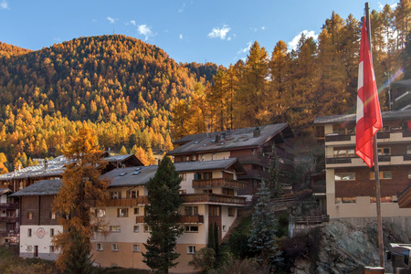 ZERMATT, SWITZERLAND - OCTOBER 27, 2015: Amazing view of Zermatt Resort, Canton of Valais, Switzerlandのeditorial素材