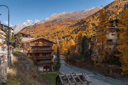 ZERMATT, SWITZERLAND - OCTOBER 27, 2015: Autumn view of Zermatt Resort, Canton of Valais, Switzerlandのeditorial素材