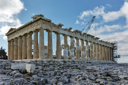 ATHENS, GREECE - JANUARY 20 2017:  Panorama of The Parthenon in the Acropolis of Athens, Attica,...