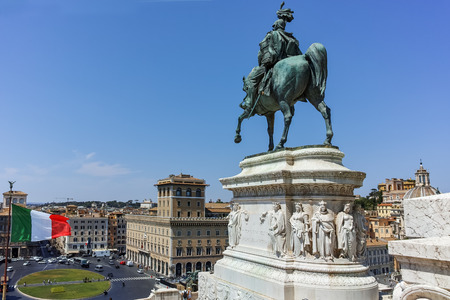 ROME, ITALY - JUNE 23, 2017: Amazing view of Equestrian statue of Vittorio Emanuele II in city of Rome, Italyのeditorial素材