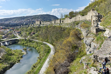 VELIKO TARNOVO, BULGARIA - 9 APRIL 2017: Ruins of medieval Fortress Tsarevets, Veliko Tarnovo,...