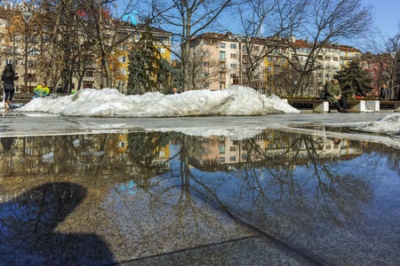 SOFIA, BULGARIA - FEBRUARY 5, 2017: Winter view of park in front of  National Palace of Culture in Sofia, Bulgariaのeditorial素材