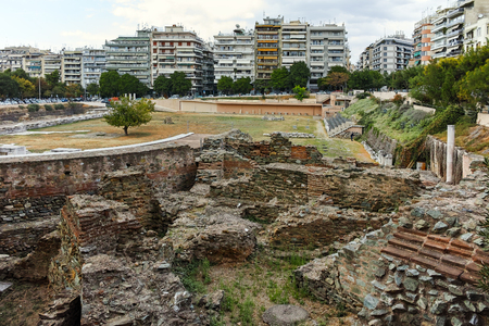 THESSALONIKI, GREECE - SEPTEMBER 30, 2017: Ruins of Roman Forum in the center of city of Thessaloniki, Central Macedonia, Greeceのeditorial素材