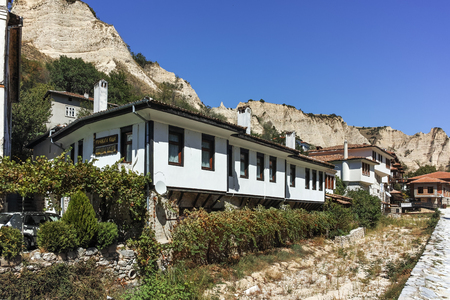 MELNIK, BULGARIA - SEPTEMBER 7, 2017:  Panorama with Old houses in town of Melnik, Blagoevgrad region, Bulgariaのeditorial素材