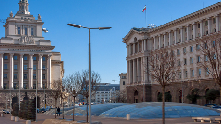 SOFIA, BULGARIA - DECEMBER 20, 2016: Buildings of Council of Ministers and Former Communist Party House in Sofia, Bulgariaのeditorial素材