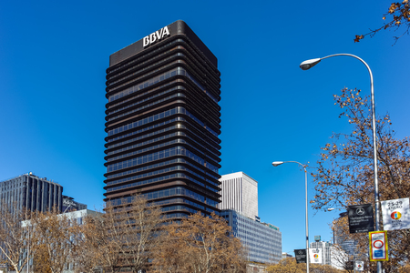 MADRID, SPAIN - JANUARY 21, 2018:  Business buildings at Paseo de la Castellana street in City of Madrid, Spainのeditorial素材