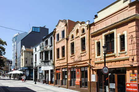 PLOVDIV, BULGARIA - JUNE 10, 2017:  Street in district Kapana, city of Plovdiv, Bulgariaのeditorial素材