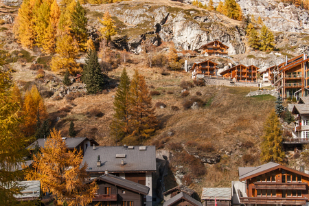 Amazing Autumn view of Zermatt Resort, Canton of Valais, Switzerlandのeditorial素材