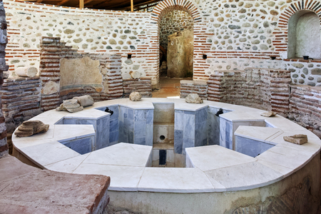 SANDANSKI, BULGARIA - APRIL 4, 2018: Ruins of Episcopal complex with basilica in town of Sandanski, Bulgariaのeditorial素材