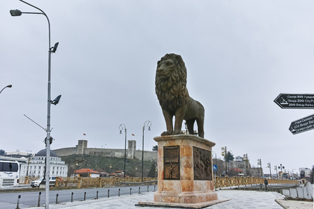 SKOPJE, REPUBLIC OF MACEDONIA - FEBRUARY 24, 2018:  Bridge with lions in Skopje City Center, Republic of Macedoniaのeditorial素材