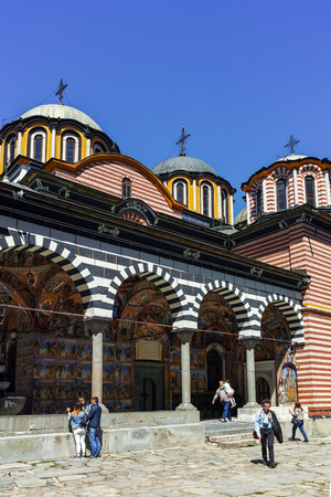RILA MONASTERY, BULGARIA - APRIL 21, 2018: Inside view of Monastery of Saint Ivan (John) of Rila (Rila Monastery), Kyustendil Region, Bulgariaのeditorial素材
