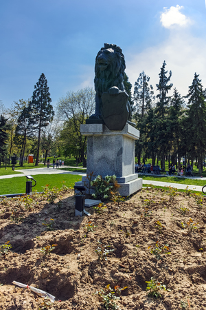 SOFIA, BULGARIA -APRIL 14, 2018: Memorial of First and Sixth Infantry Regiment in park in front of  National Palace of Culture in Sofia, Bulgariaのeditorial素材