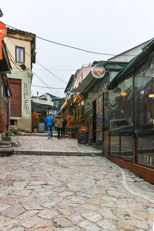 SKOPJE, REPUBLIC OF MACEDONIA - FEBRUARY 24, 2018: Old Bazaar (Old Market) in city of Skopje, Republic of Macedoniaのeditorial素材