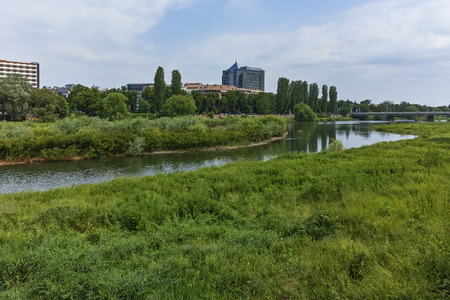 PLOVDIV, BULGARIA - MAY 7, 2018: The Maritsa River, passing through the city of Plovdiv, Bulgariaのeditorial素材