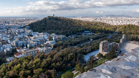 ATHENS, GREECE - JANUARY 20, 2017: Panoramic view from Acropolis to city of Athens, Attica, Greeceのeditorial素材