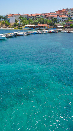 AMMOULIANI, CHALKIDIKI, GREECE - JULY 27, 2012: Panoramic view to Ammouliani island, Athos, Chalkidiki, Central Macedonia, Greeceのeditorial素材