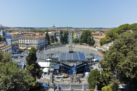 ROME, ITALY - JUNE 22, 2017: Amazing Panoramic view to Piazza del Popolo in city of Rome, Italyのeditorial素材