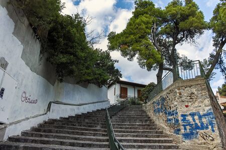 XANTHI, GREECE - SEPTEMBER 23, 2017: Typical street and old house in old town of Xanthi, East...
