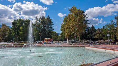 SOFIA, BULGARIA - SEPTEMBER 26, 2018: Fountains and gardens at the entrance of South Park in city of Sofia, Bulgariaのeditorial素材