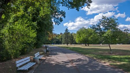 SOFIA, BULGARIA - SEPTEMBER 26, 2018: Landscape with Trees and gardens at South Park in city of Sofia, Bulgariaのeditorial素材