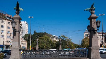 SOFIA, BULGARIA - OCTOBER 5, 2018: Autumn view of Eagle Bridge over Perlovska river, Sofia, Bulgariaのeditorial素材