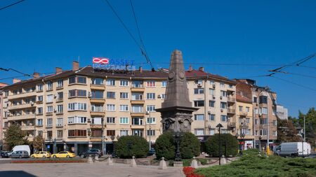 SOFIA, BULGARIA - OCTOBER 5, 2018: Autumn view of Vasil Levski Monument in city of Sofia, Bulgaria