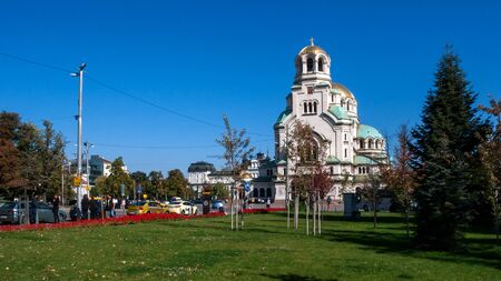 SOFIA, BULGARIA - OCTOBER 5, 2018: Amazing view of Cathedral Saint Alexander Nevski in Sofia, Bulgariaのeditorial素材