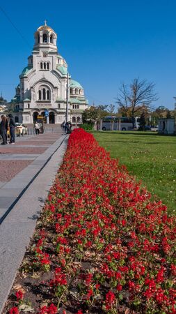 SOFIA, BULGARIA - OCTOBER 5, 2018: Amazing view of Cathedral Saint Alexander Nevski in Sofia, Bulgariaのeditorial素材