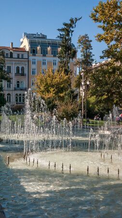 SOFIA, BULGARIA - OCTOBER 5, 2018: Park in front of National Theatre Ivan Vazov in Sofia, Bulgariaのeditorial素材