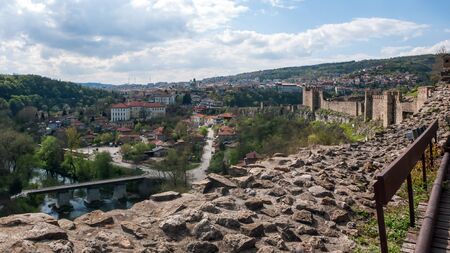 VELIKO TARNOVO, BULGARIA - APRIL 9, 2017: Ruins of medieval Fortress Tsarevets - capital city of Second Bulgarian Empire, Veliko Tarnovo, Bulgariaのeditorial素材