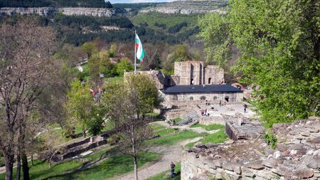 VELIKO TARNOVO, BULGARIA - APRIL 9, 2017: Ruins of medieval Fortress Tsarevets - capital city of Second Bulgarian Empire, Veliko Tarnovo, Bulgariaのeditorial素材