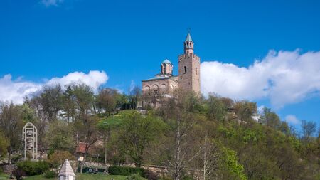 VELIKO TARNOVO, BULGARIA - APRIL 9, 2017: Ruins of medieval Fortress Tsarevets - capital city of Second Bulgarian Empire, Veliko Tarnovo, Bulgariaのeditorial素材