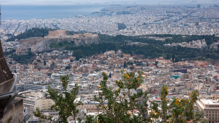 Amazing Panoramic view of the city of Athens from Lycabettus hill, Attica, Greeceの写真素材