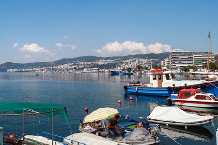 KAVALA, GREECE - JUNE 17, 2011: Panoramic view to center of city of Kavala, East Macedonia and Thrace, Greeceのeditorial素材