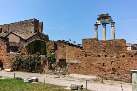 ROME, ITALY - JUNE 24, 2017: Panorama of Ruins of Roman Forum and Capitoline Hill in city of Rome,...